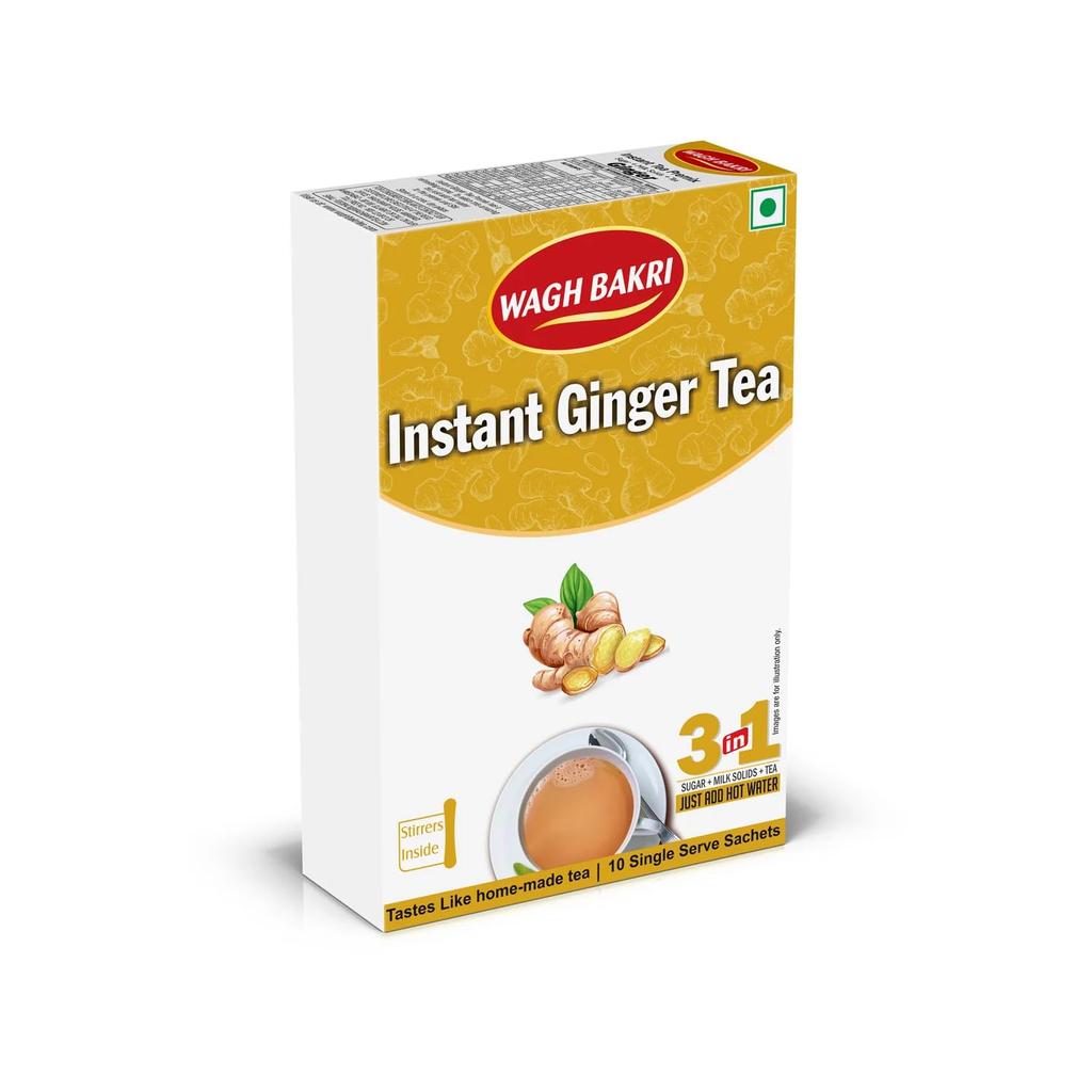 Wagh Bakri Ginger Instant Tea Premix 140 G, 10 Sachets - Quick Hot Beverage Mix With Invigorating Flavor