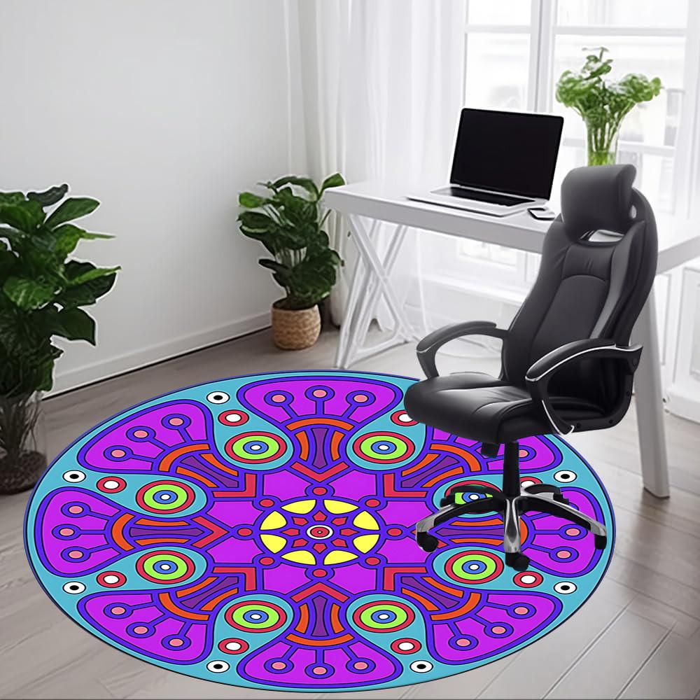 1pc Mandala Design Chair Carpet for Office, Round Polyester Mat, Indoor Decor for Office, Easycare Fabric, Washable Non-slip Area Carpet