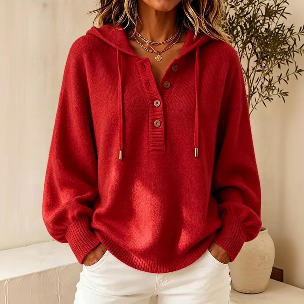 Damen Freizeit Locker Geschnitten Kapuzen Strickpullover Top