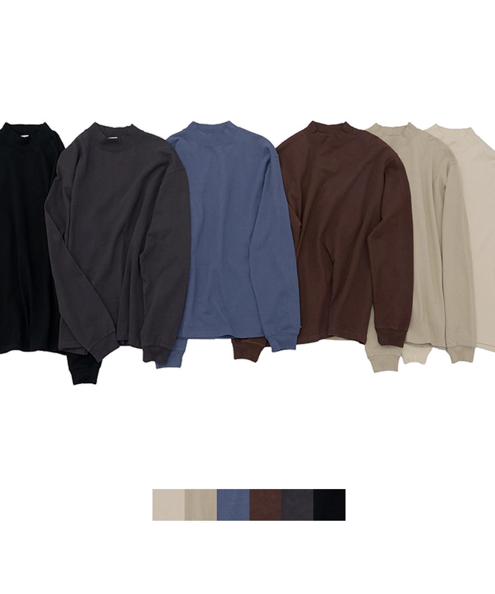 Whoops Washed Cotton Mock Neck T-Shirt [6-Col] Beige/L