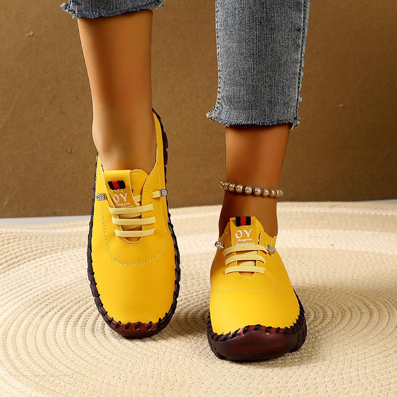 Chaussures à semelles souples, chaussures décontractées à lacets cousues à la main pour femmes, grande taille