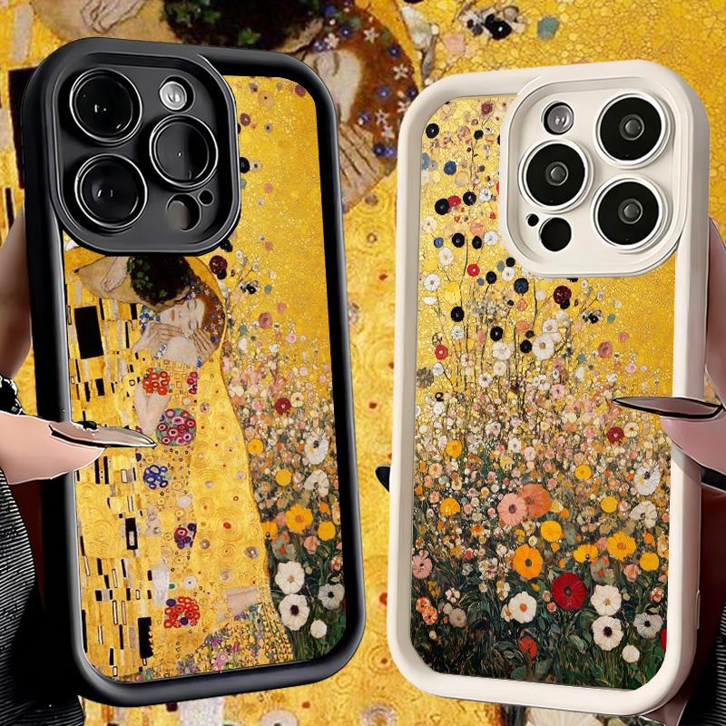Phone Case for iPhone 17 Air 16E 15 16 Pro Max Kiss By Gustav Klimt Art Cover 14 Plus 13 12 Mini Soft Shell Silicone Fundas