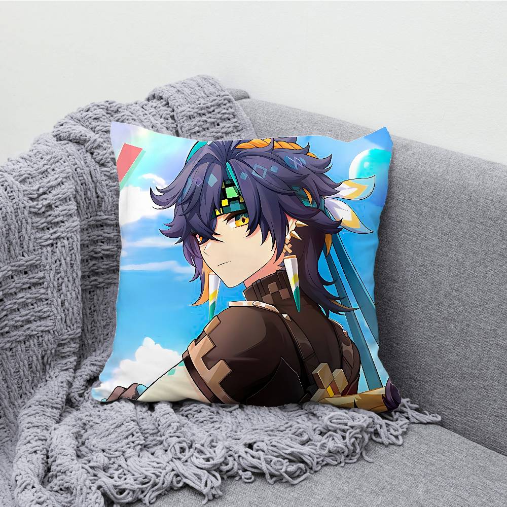 Genshin Impact Kinich Mualani Pillowcases Bedroom Living Room Sofa Home Decor Polyester Cushion Cover with Zipper