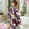 RAVIR Yukata Neat and White Daisy Standout Japanese Fluffy and Geta One Size Fits All Women's 3-Piece Set, Bordeaux, Clean, Print, Style, Obi,