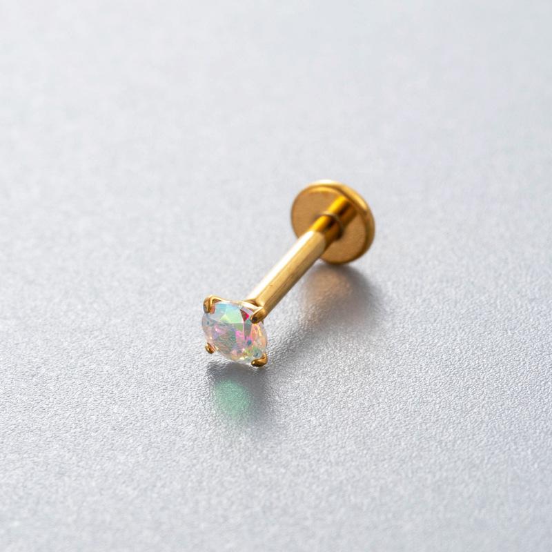 Colored Cubic Zirconia Inlaid Titanium Labret Stud (1.2*8mm) for Cartilage, Tragus, or Conch Piercing