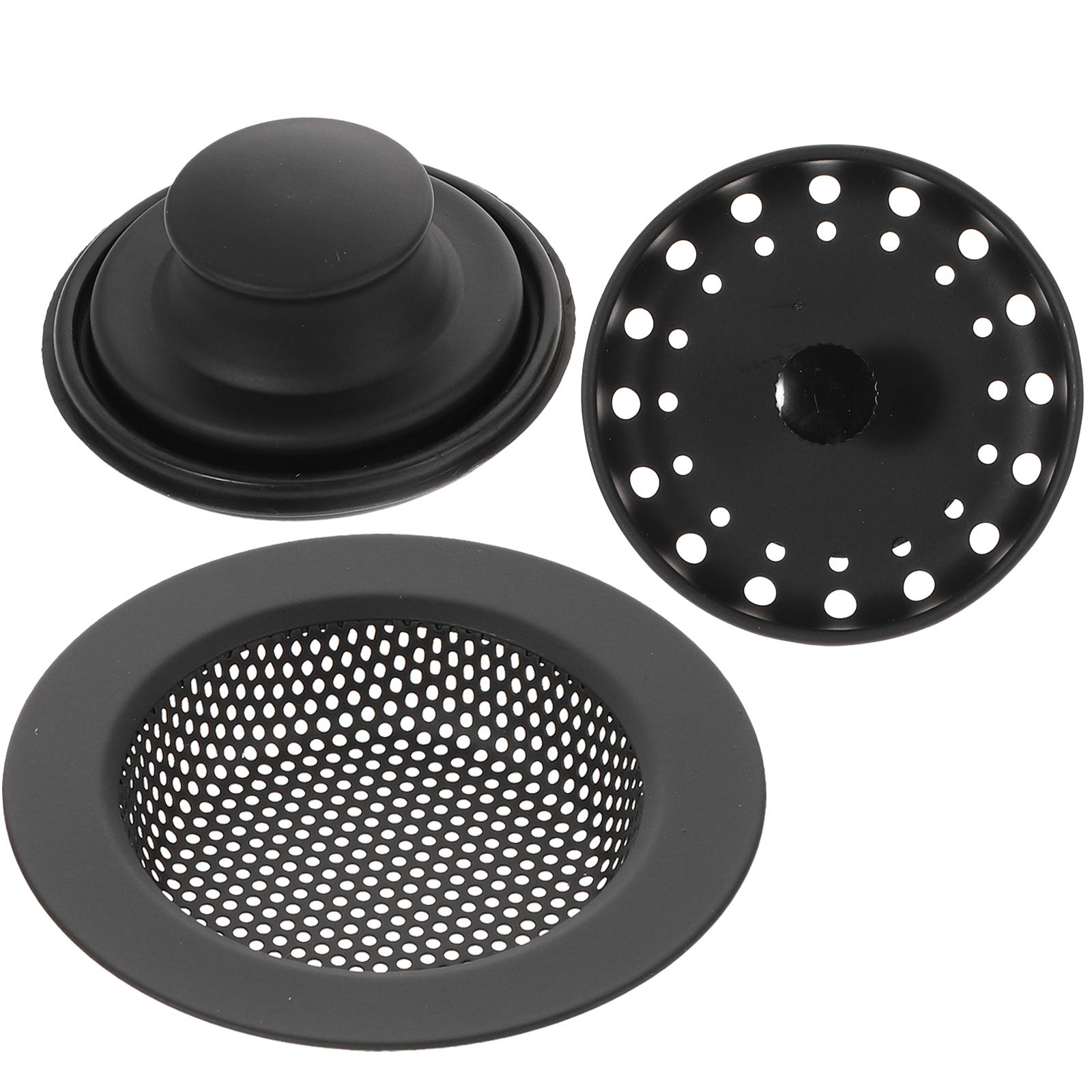 

3 Pcs Sink Strainer Kitchen Drain Disposal Flange and Stopper Plug Black Accessories Stainless Steel Essentials 11X11CM чорний