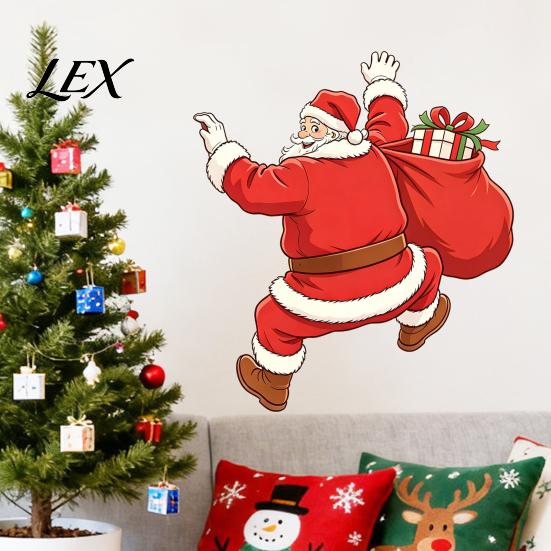 DIY Christmas Scene Decor Wall Sticker, Self?Adhesive Climbing Santa Claus Decals, Funny Seasonal Home Decoration Holiday Mural for Living