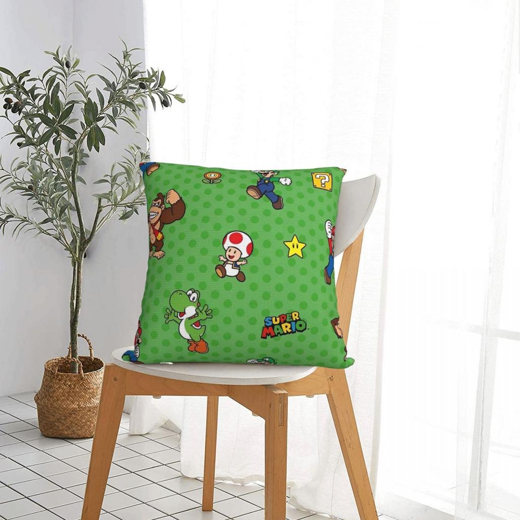 Marios Square Pillowcases Polyester Seat Luigi Mushroom Yoshi Cushion Cover Funny Pillow Cover 45*45