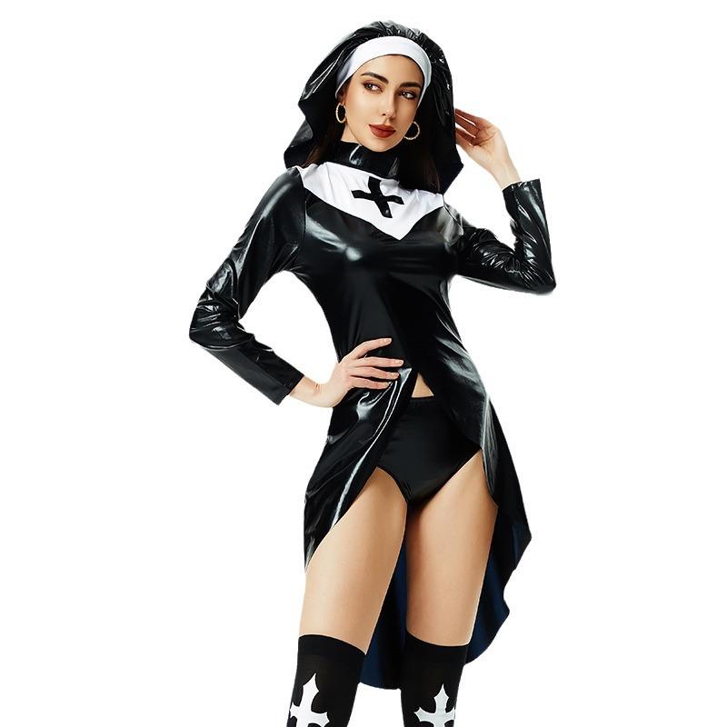 Vampire sexy nun costume halloween costume cross dark goth cos show costume