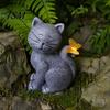 Decorative Lawn Ornament for Patio Solar Cat Garden Statue, Cute Sculpture with Butterfly Light, Atmospheric Landscape Lighting Waterproof Resin