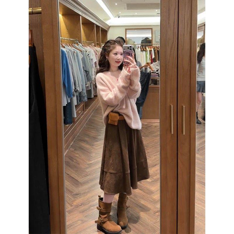 

Autumn/Winter 2025 Japanese Style Slimming Bow A-Line Long Skirt with Corduroy Patchwork Plaid Extra Large
