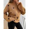 Damen Lockerer Halb-Reißverschluss Gestrickter Langarm Pullover mit Herzmuster Freizeit