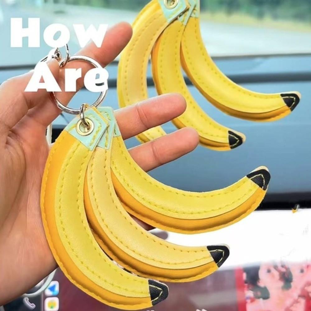 Cute Fashion PU Leather Pendant Simulation Fruit Key Ring Fruit Banana Keychain  Small Gift