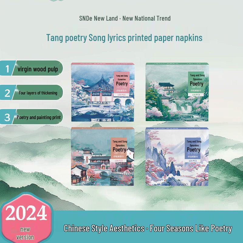 Tang Dynasty Poetry & Song Lyrics Tissue Napkin - Portable 3-Pack Random Packaging - 10 Packs