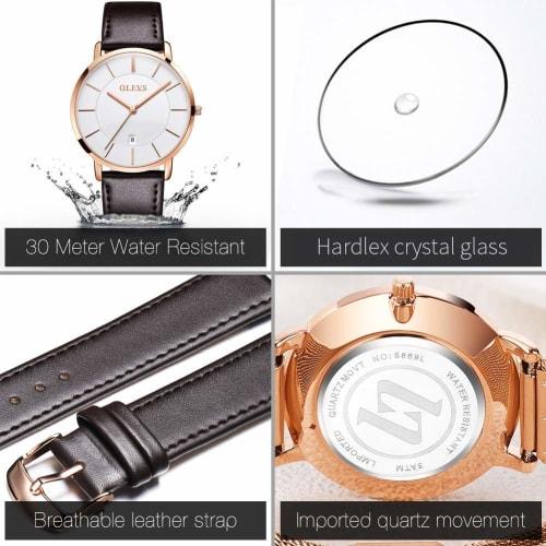 OLEVS Women's Ultra-Thin Wristwatch, Nurse Watch with Second Hand, 12/24 Hour Display, Easy-to-Read Silicone Band, Fashionable Watch for Women (Brown+