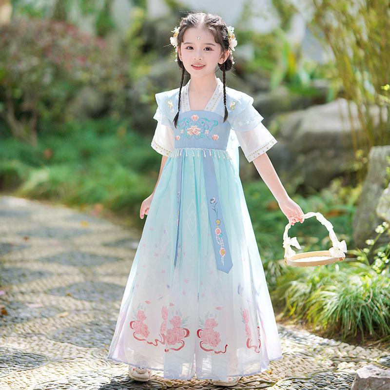 Girls 2026 Summer Hanfu Dress: New Chinese Style Tang Suit Costume 130 cm