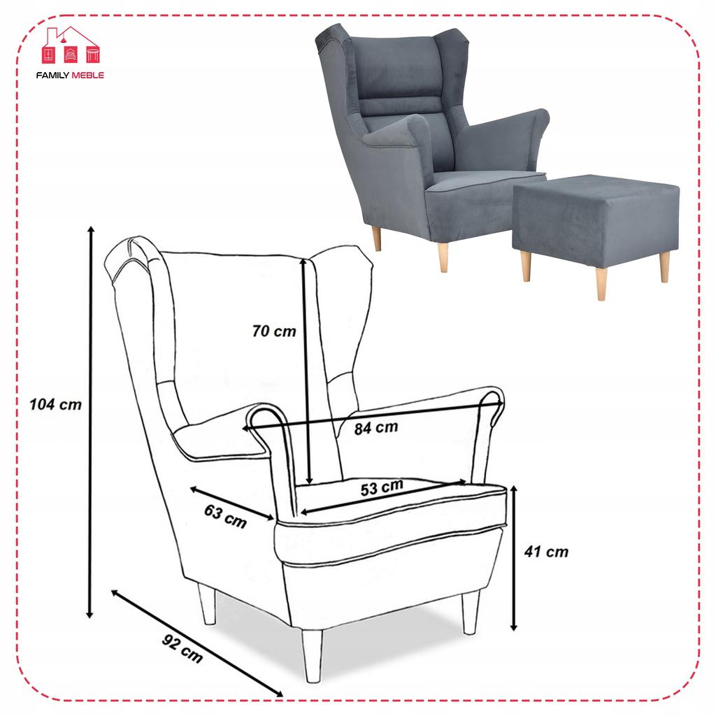 Zoja Wing Chair with Footrest Scandinavian Family Meble Gray Graphite