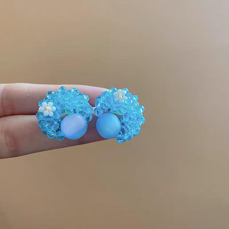 Handmade 2025 Refreshing Blue Beaded Stud Earrings - Unique High-End Vacation Style Design