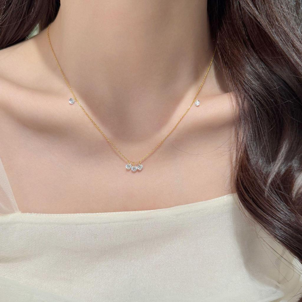 18K Goldplattierte S925 Sterling Silber Zirkon Anhänger Halskette - Minimalistisches Quasten Design für Damen