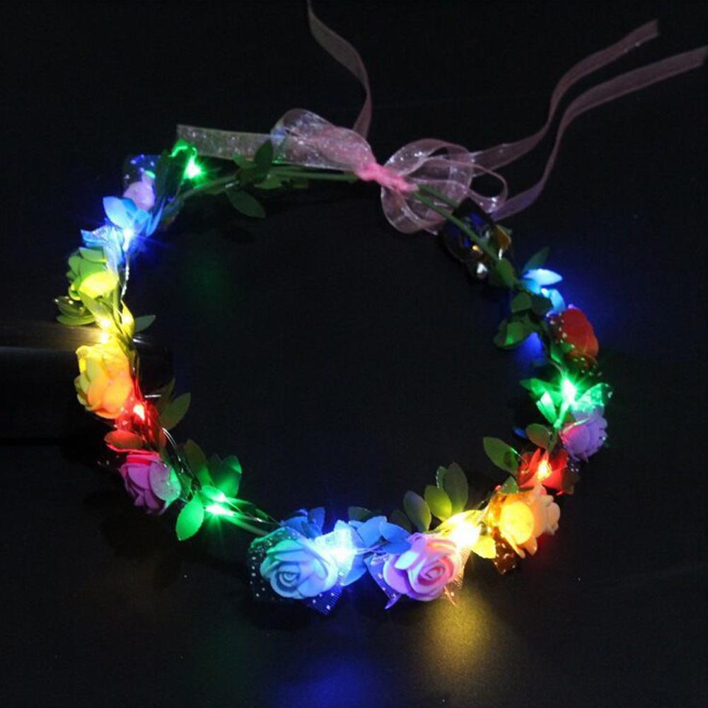 Hawaii LED Licht Leuchtendes Stirnband Künstliche Blume Leuchten Leuchtende Girlande Krone Kranz Hochzeit Haarband Frauen Mädchen Kopfschmuck