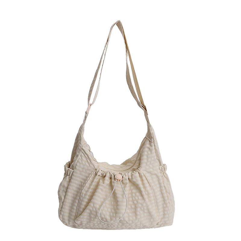 

Minimalist Plaid Canvas Bag for Women, Large Capacity Shoulder Crossbody Bag, High-End Commute Dumpling Bag with Zip Closure бежевый