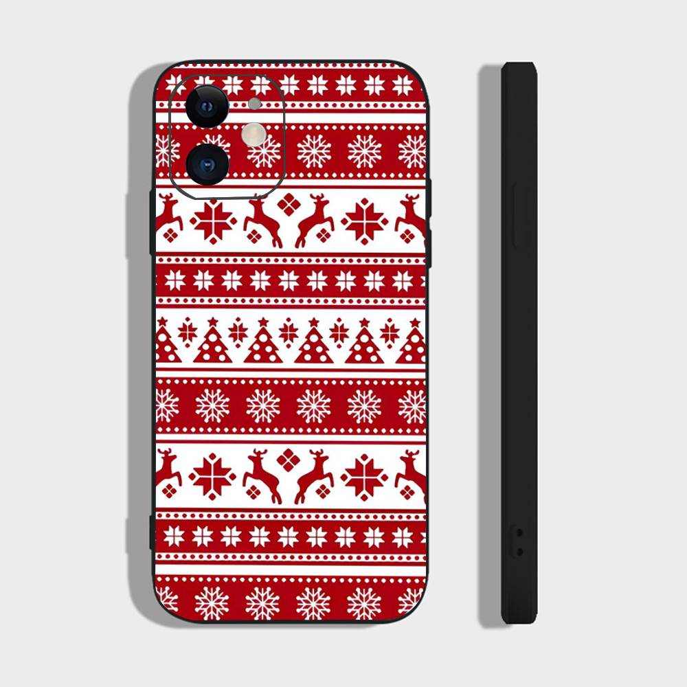 Retro Patterned Red Festive Phone Case For IPhone 17 Air 16 15 14 13 Pro Max 11 12 Black Silicone Cover