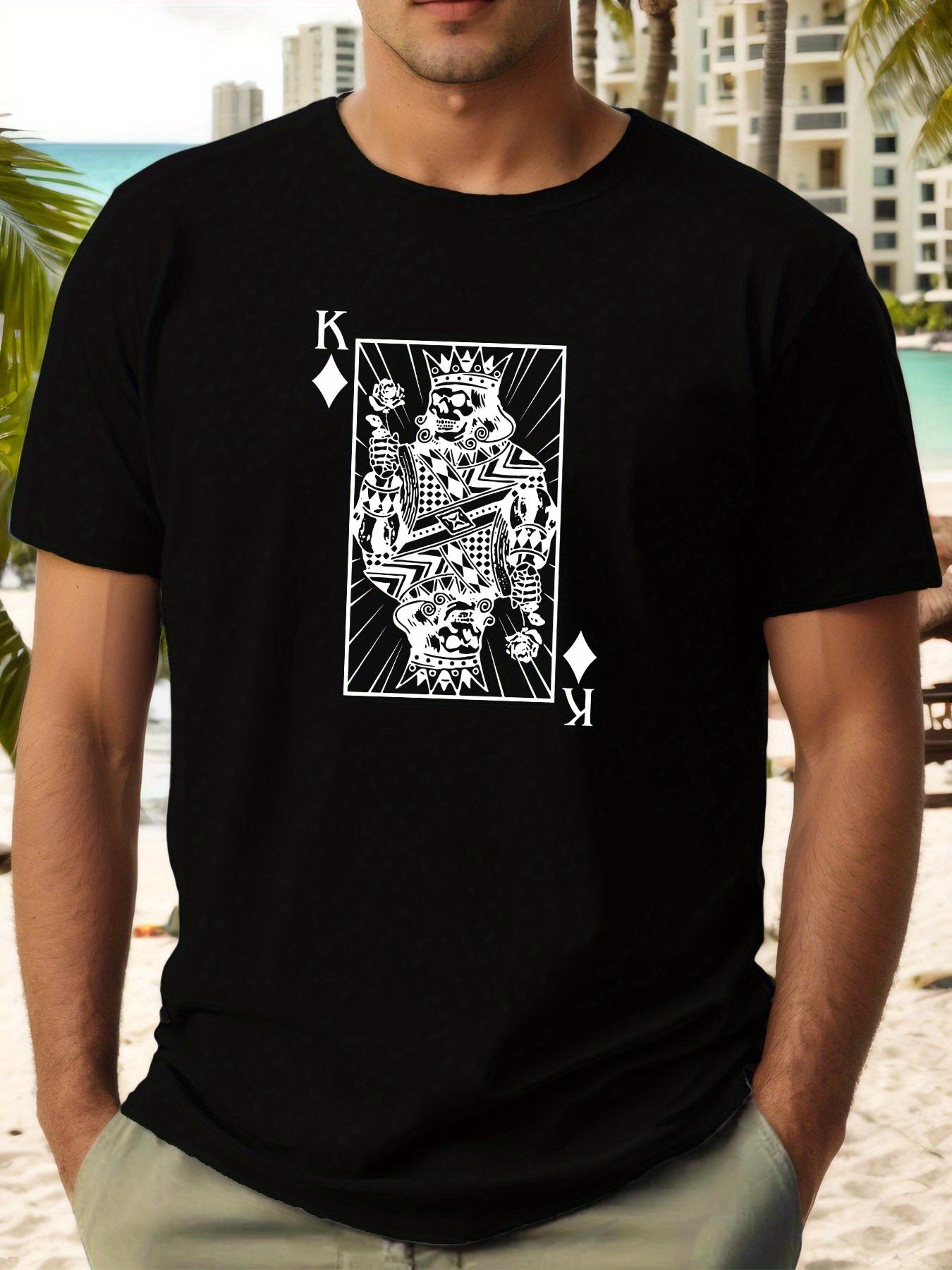 

King of Spades Graphic T-shirt - Casual Blue Short Sleeve Tee with Intricate Card Design L