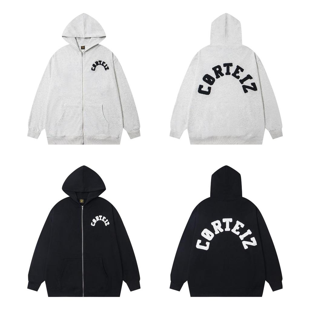 Corteiz Vibe Men's British Hip-Hop Embroidered Zip-Up Hoodie & Jacket Trendy Sports Set