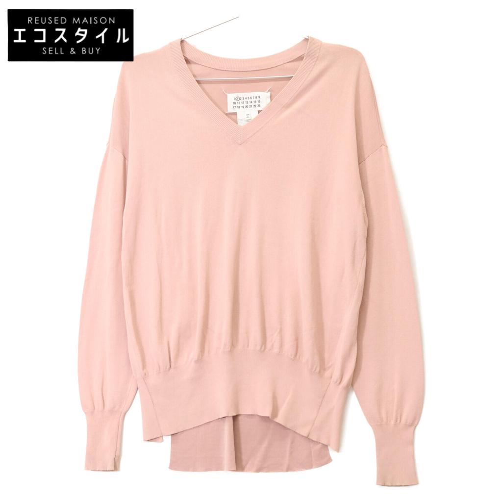 Maison Margiela Pink V-neck Back Slit Knit Sweater Tops S pinkUsed