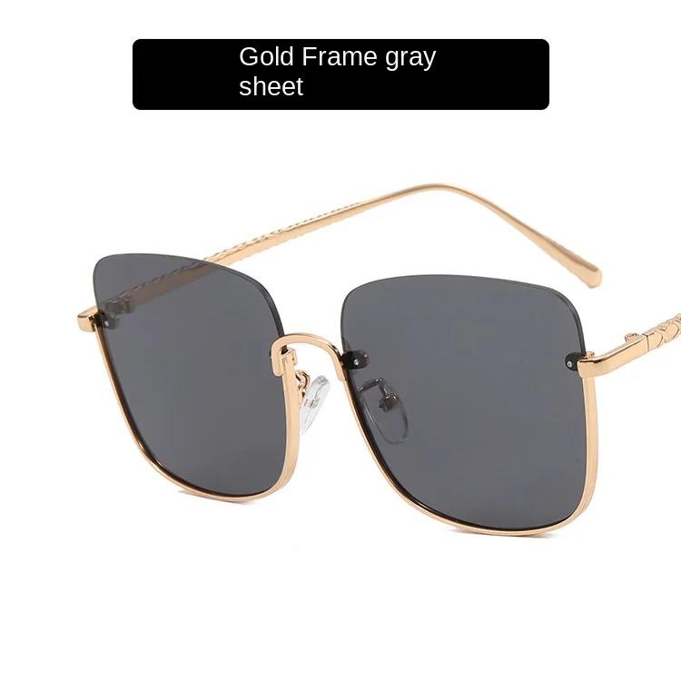 Oversize Square Half Frame Women Sunglasses Large Frame Sunglasses Thin Women Plain Concave Sunglasses