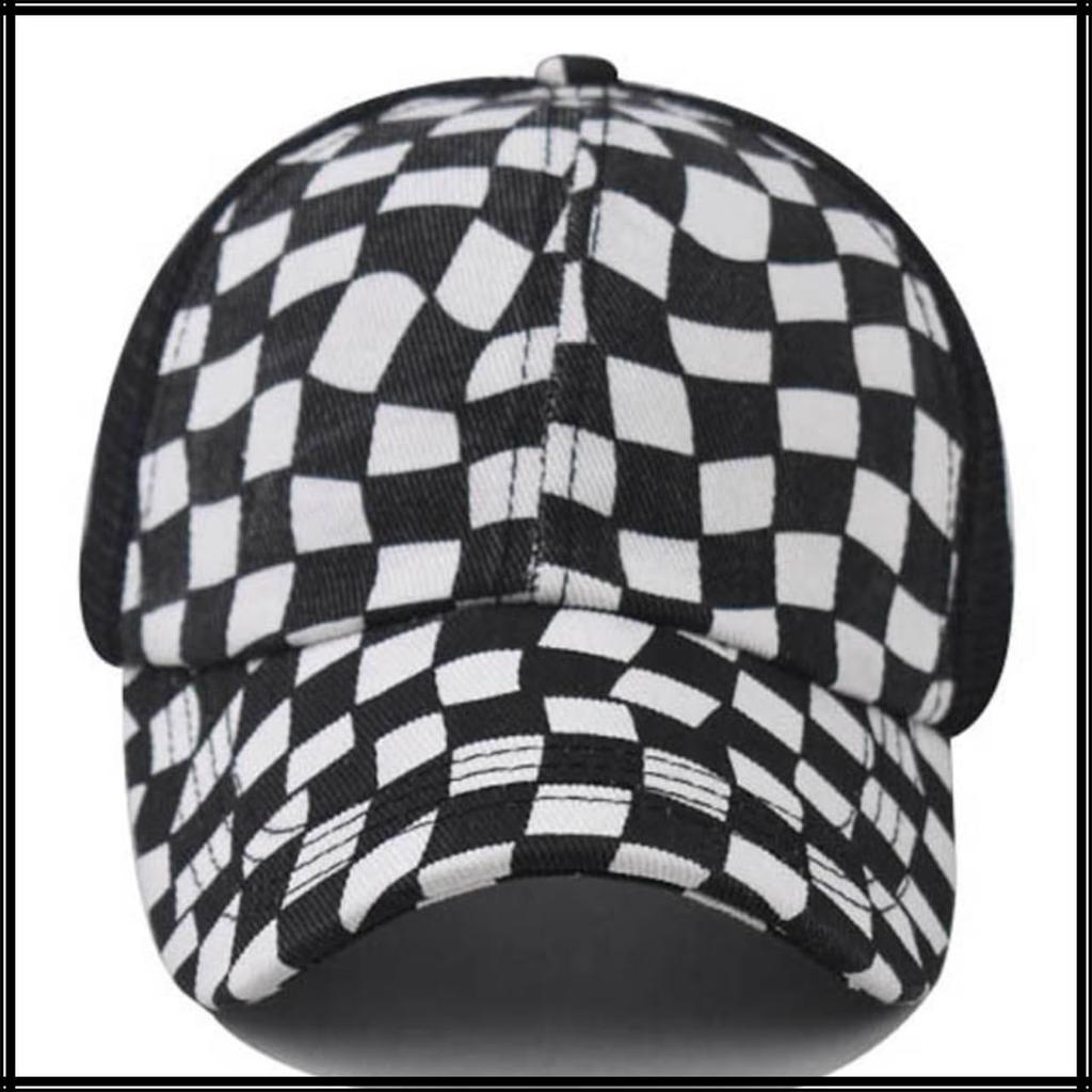 Baseball Checkered CZA463 [White Fang] Hat, Cap, Cap, Mesh, Pattern, Breathable, Adjustable, Casual, Men's, Women's, (Black)