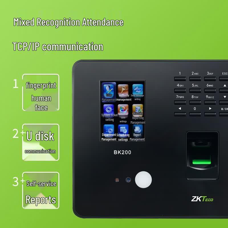 ZKTECO BK200 Dynamic Face & Fingerprint Time Attendance & Access Control System CN plug (adapter included) Standard