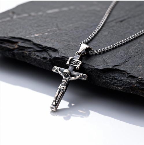 Stainless Steel Catholic Cross Necklace for Men,St. Benedict's Catholic Crucifix Pendant Necklace,Religion Gothic Jewelry Gift