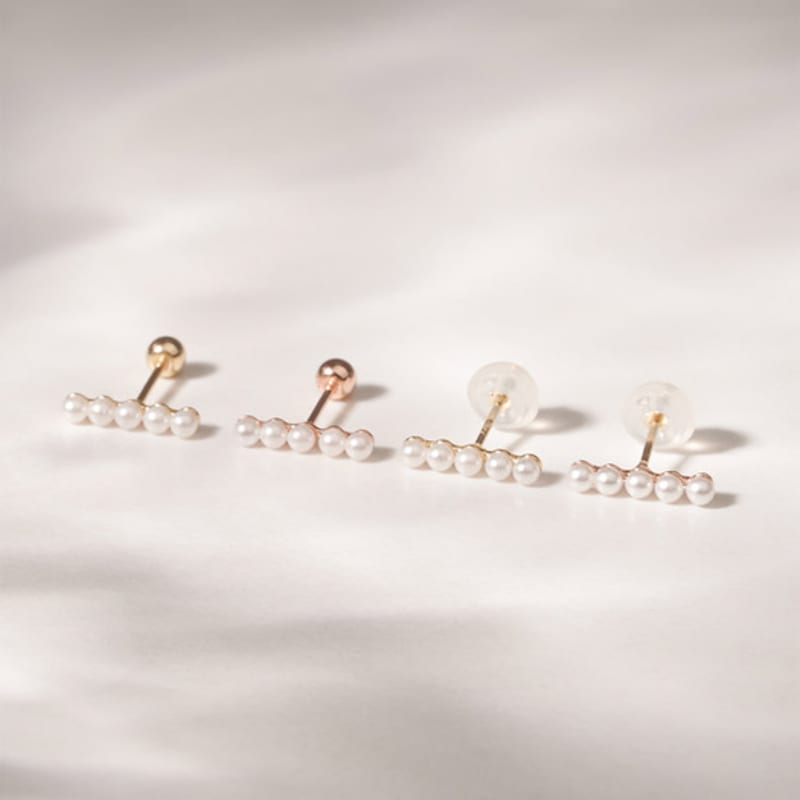 JEWNEL 14K Rosegold 5-tier Pearl Piercing Earrings