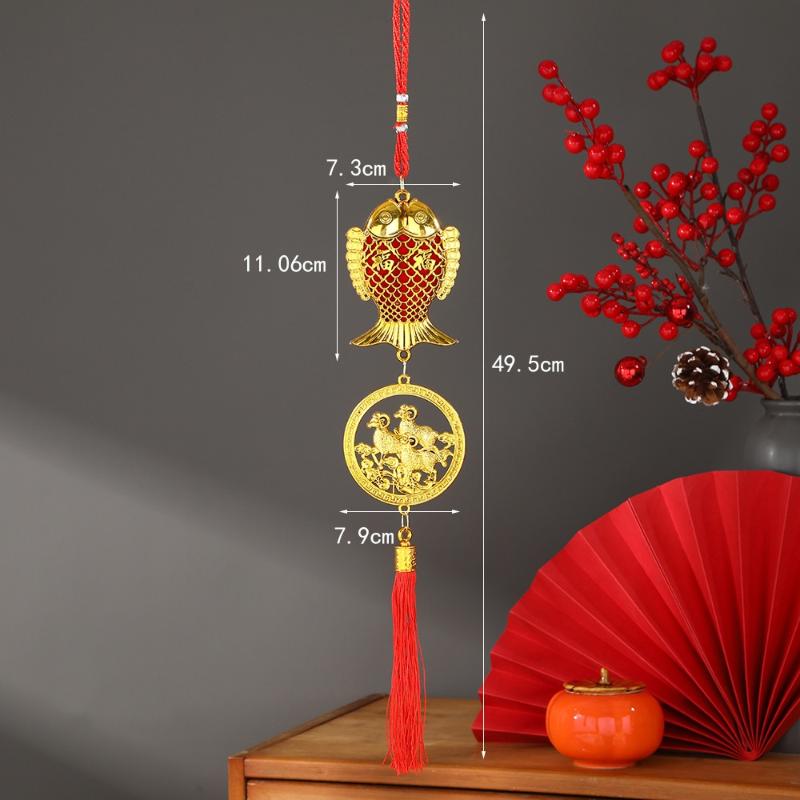 2027 Chinese New Year Goat Hanging Ornaments Gold Lucky Red Tassels Spring Festival Home Wall Decor
