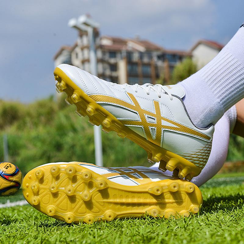 Football Shoes High-top Tf Broken Nails Artificial Flat Leather Feet Boys and Girls Competition Student Training Shoes AG Long Nails
