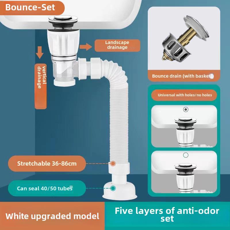 Deodorizing Drain Pipe Set for Wash Basins - Horizontal Row Design