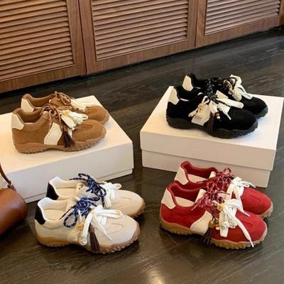 Rundsleer~ druiven ma hoogteverhoging cm mandarijn eend veters kralen kleurafstemming dikke zool dames casual sportschoenen