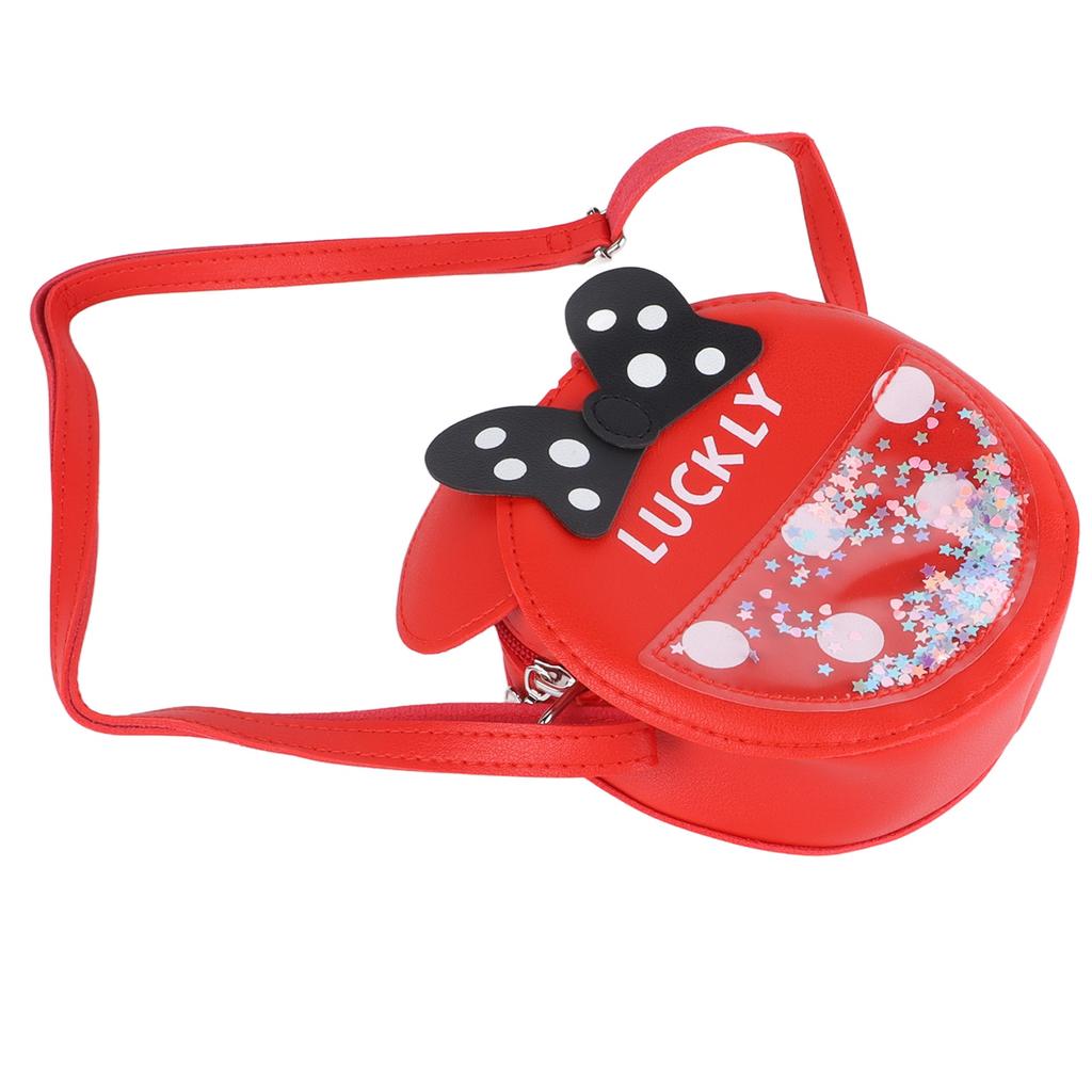 Girl PU Leather Messenger Bag Exquisite Cute Cartoon Shiny Sequins Bowknot Shoulder Bag Purse Red