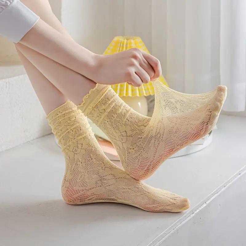 Summer Lace Hollow Out Socks Breathable Mesh Loose Long Socks Women Korean Fashion Thin Breathable Harajuku Vintage Crew Socks