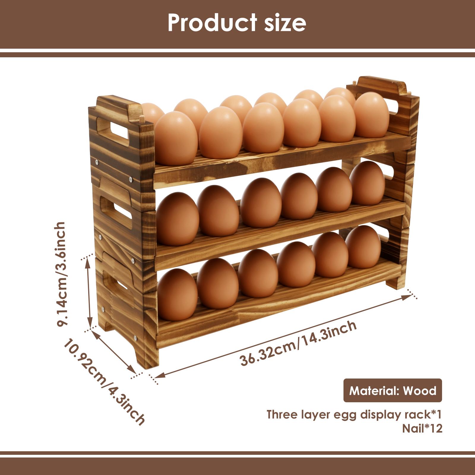 

3-ярусная деревянная подставка для яиц, штабелируемая кухонная подставка для яиц, вмещающая до 36 свежих яиц, настольная стойка для хранения для дома, шкафа, холодильника