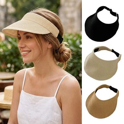 Anti-UV Foldable Sun Hat Wide Brim Beach Straw Hats Summer Visors Hat  for Travel Outdoor Beach