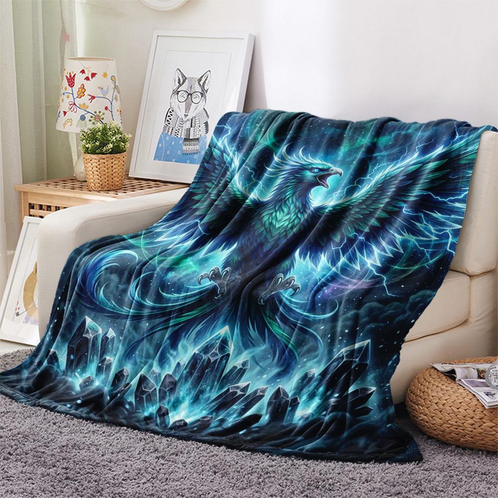 1Pc Phoenix Print Flannel Blanket, High Quality Comfortable for All Seasons, Home Decor, Warmth and Comfort, Perfect for Christmas Gifts