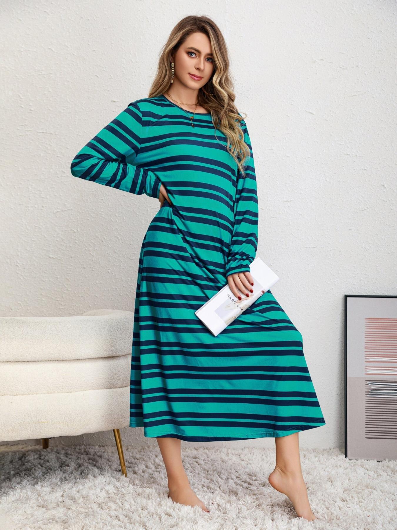 

Женское платье больших размеров, свободное повседневное платье в стиле ретро с длинными полосками 5XL