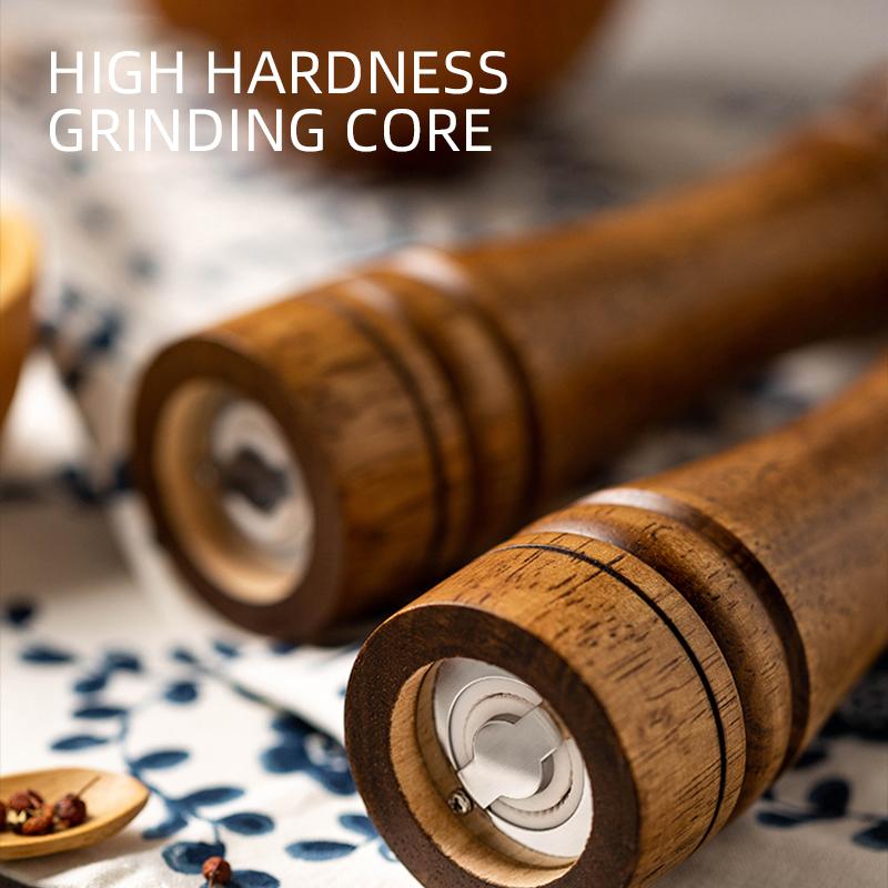 Klassisk Pepparkvarn i Ekträ Kryddkvarn Set Handhållen Kryddning Justerbara Kvarnar Kvarn Keramisk Malningskärna Verktygsset