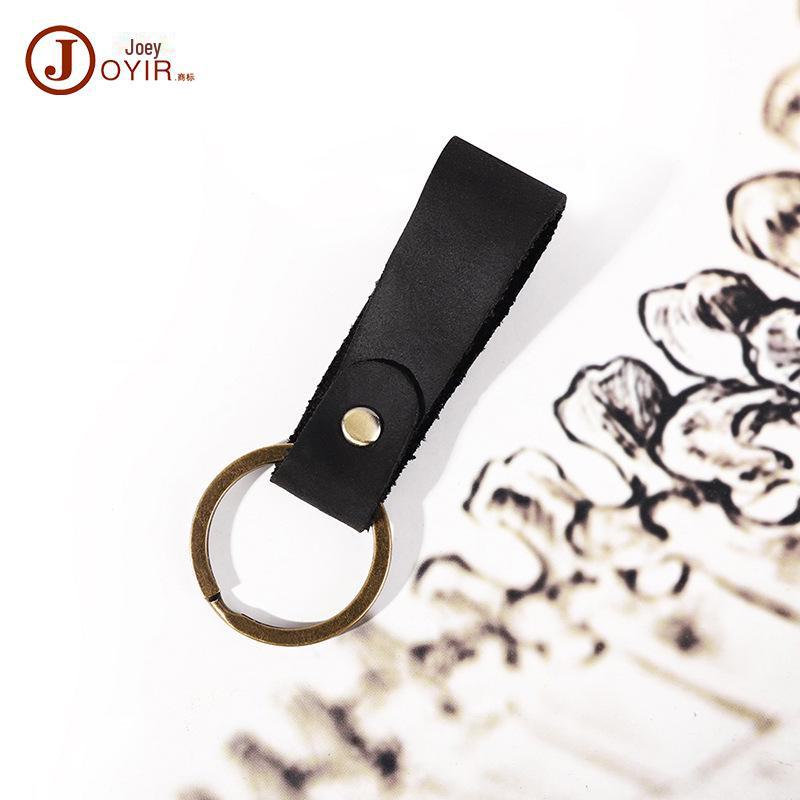 Retro Handmade Cowhide Leather Keychain Pendant - Unique Gift Accessory for Home & Car