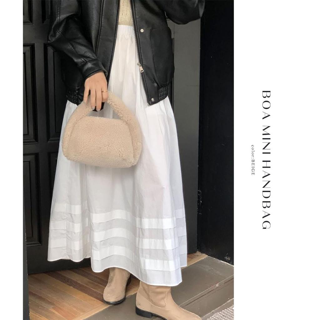 Gisele Boa Small Mini Fluffy Mouton Wool Handbag/Tote Bag, Tote, Fall/Winter, Bag, Bag, Women's (Beige)