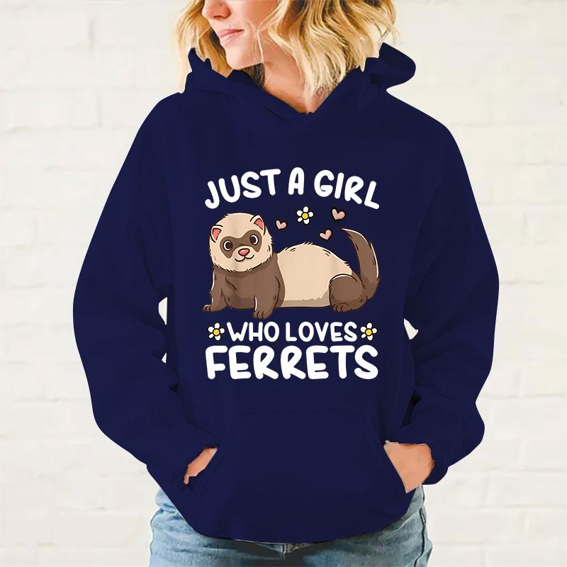 Autumn Winter Casual Just A Girl Who Loves Ferrets Print Hoodies Solid Color Long Sleeve Hooded Pullovers Plus Size Sweatshirts