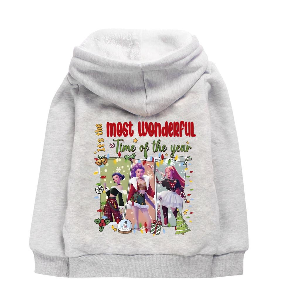 5096 Casual Winter Thick Kids Girls Kpop Zoey Mira Rumi Print Long Sleeves Velvet Warm Coat Jacket