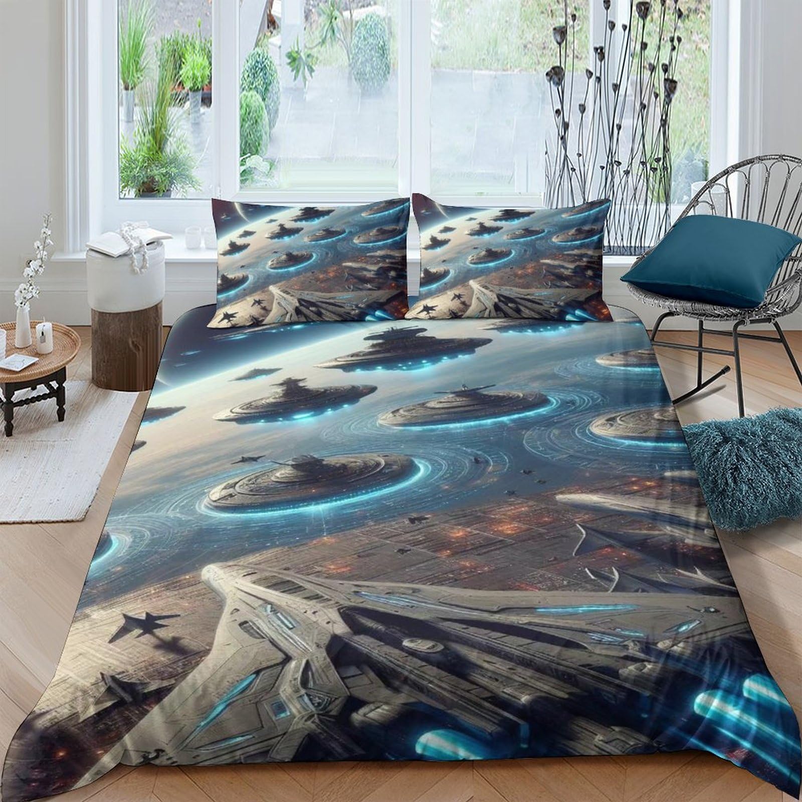 

Sci-fi Illustration Duvet Cover Sets for Kids Teens Queen Size Quilt Covers Virtual Reality Futurism Bedspread Cover Room Decor (135x200cm)